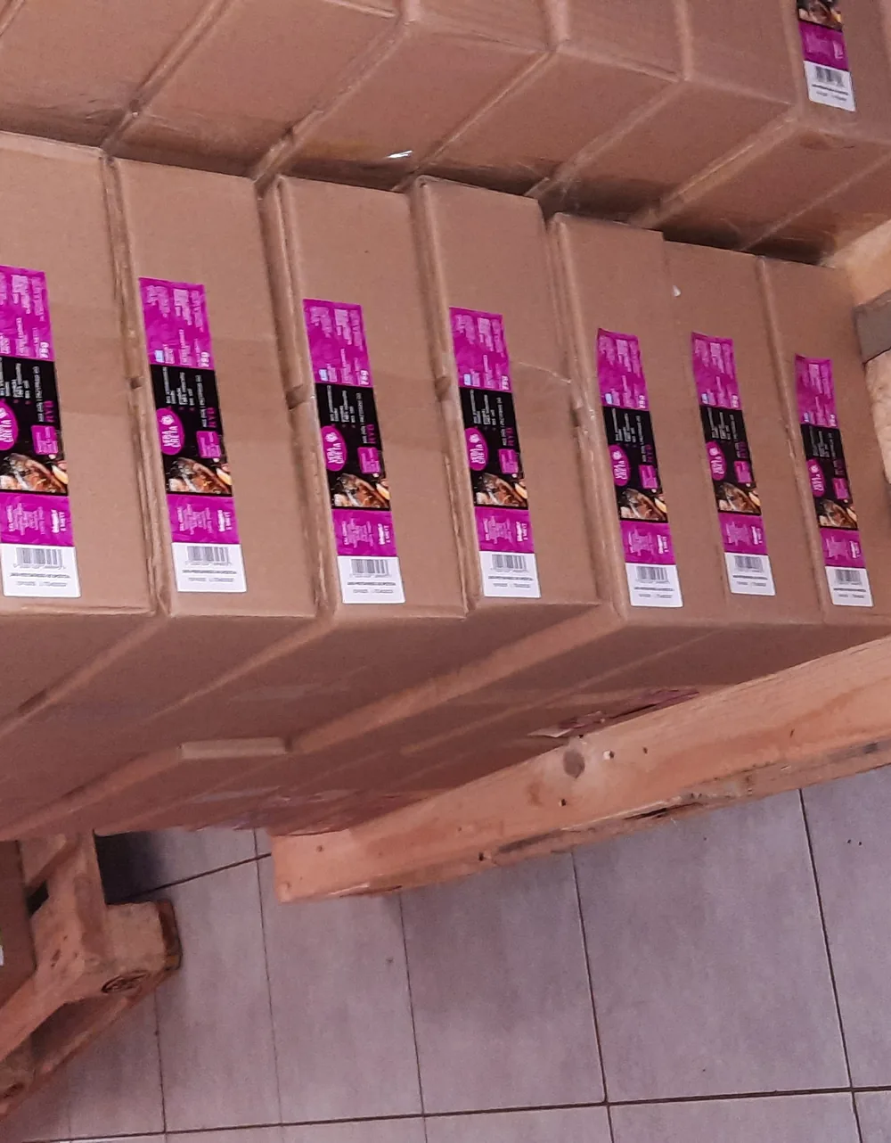 Private-label Cretan Farmers cartons prepared on a pallet